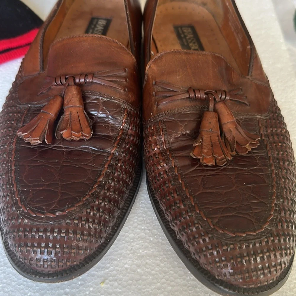 Brass Boot Mens Brown Leather Tassel Loafers Slip On Casual Shoes SZ 9